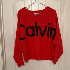 Calvin Klein Vibrant Red Sweater with Black Sequin Logo